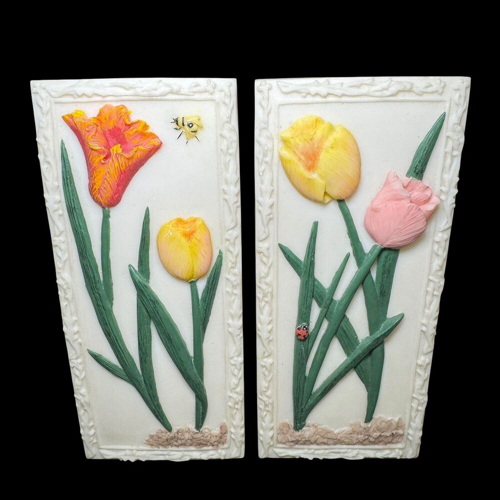 MCM 3D Spring Floral Resin Plaques 6.5"x3" Wall or Table Home Decor - Set of 2